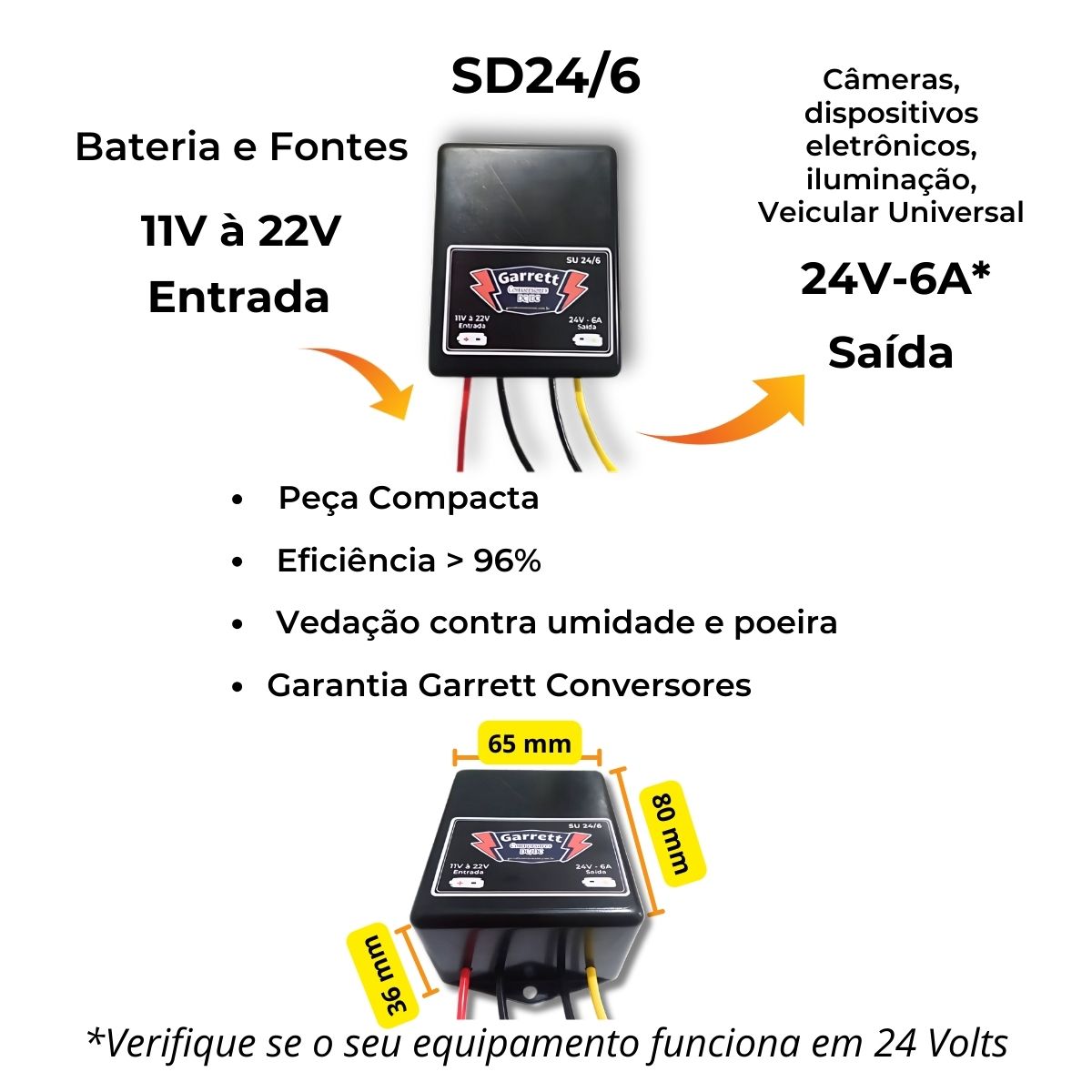 SU 24.6 - 11V à 22V - 24V-6A - Conversor Regulador de Tensão detalhes