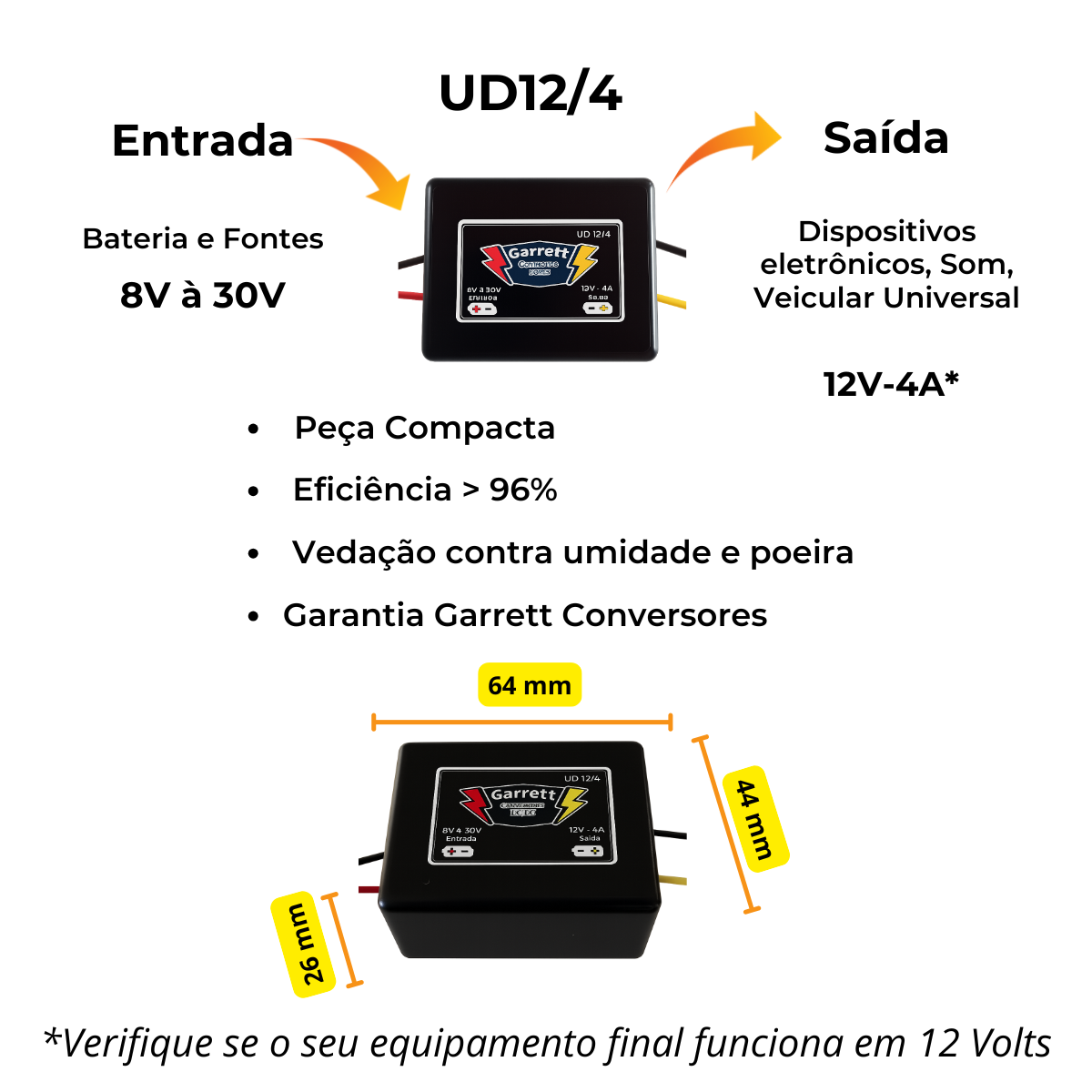 Conversor de Tensão Step Up & Down - Entrada 8V à 30V - Saída 12V 4a - UD12/4 - Imagem 7